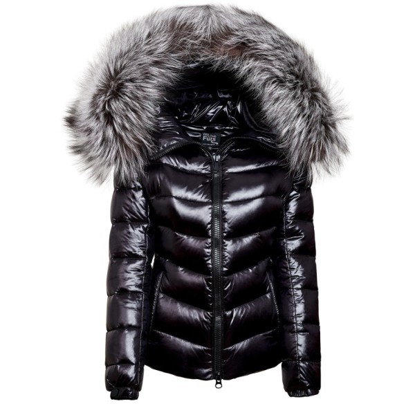 Puffer Jacket With Fur Hood Iceblack, Black Coat With White Fur Hood