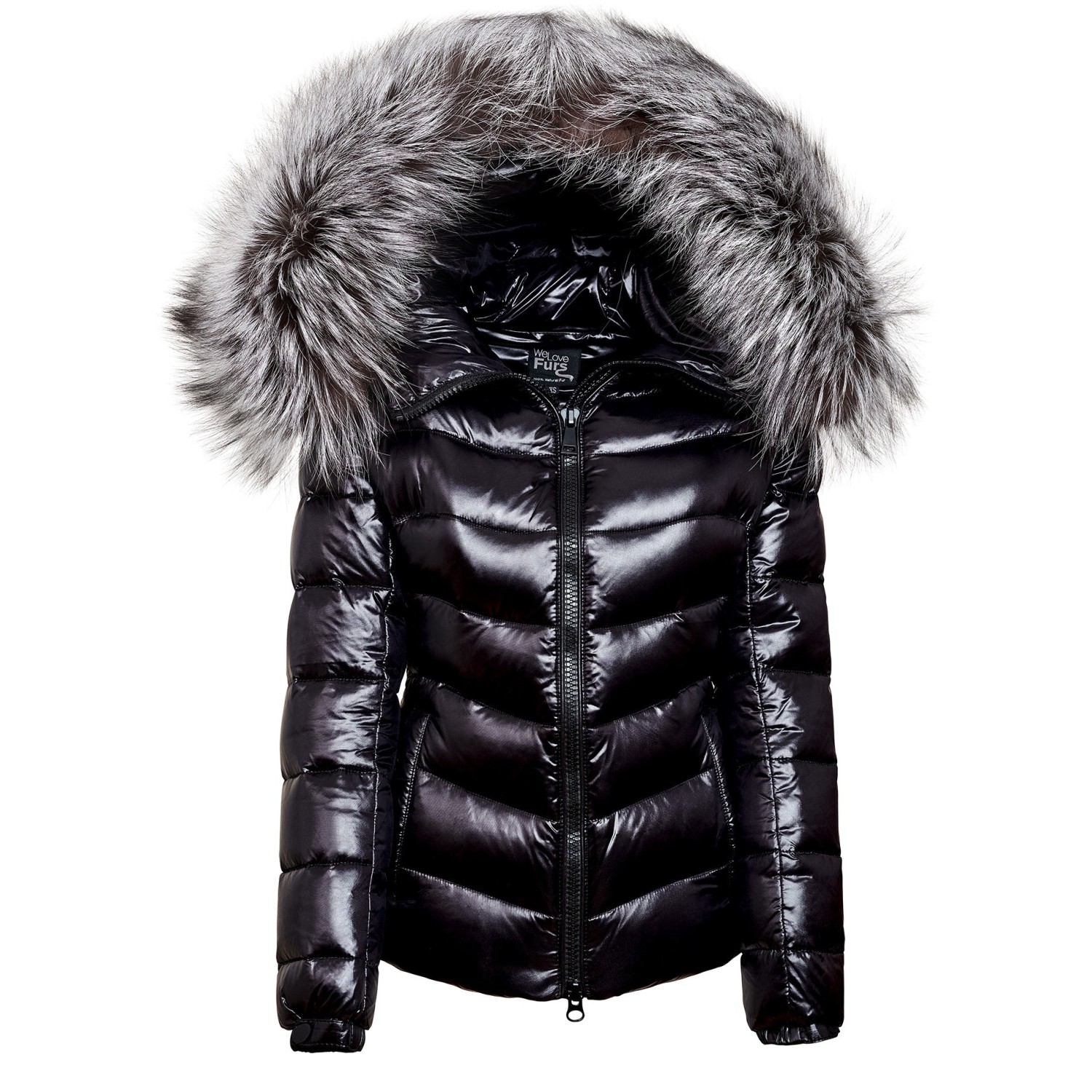 Puffer Jacket With Fur Hood Iceblack, Black Ladies Coat Fur Hood