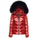 shiny red We Love Furs Puffer coat with Fur Hood „IceRed“ black