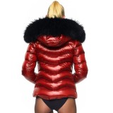 warm We Love Furs Puffer Jacket with Fur Hood „IceRed“ black