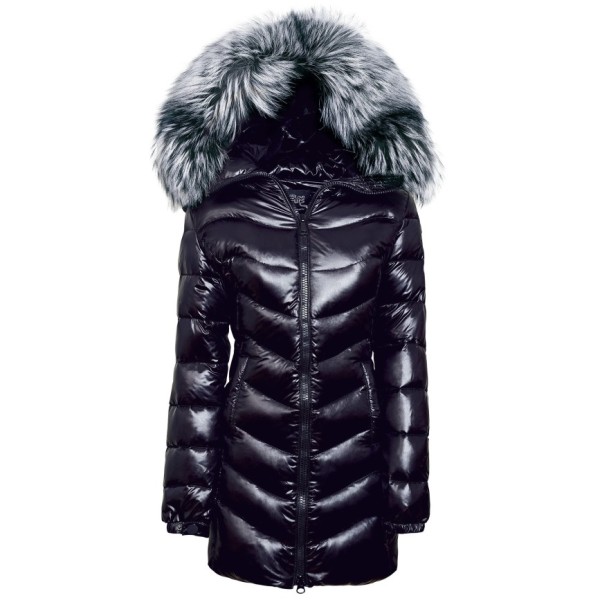 Puffer Coat With Fur Hood Iceblack, Black Coat With White Fur Hood