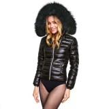 Ladies Down Jacket with Black Fur Hood "Majestic Black"furhooded
