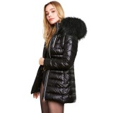 Black long realfur hooded down coat, „Majestic Black“ We Love Furs