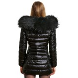 We Love Furs Long realfur hooded down coat, „Majestic Black“