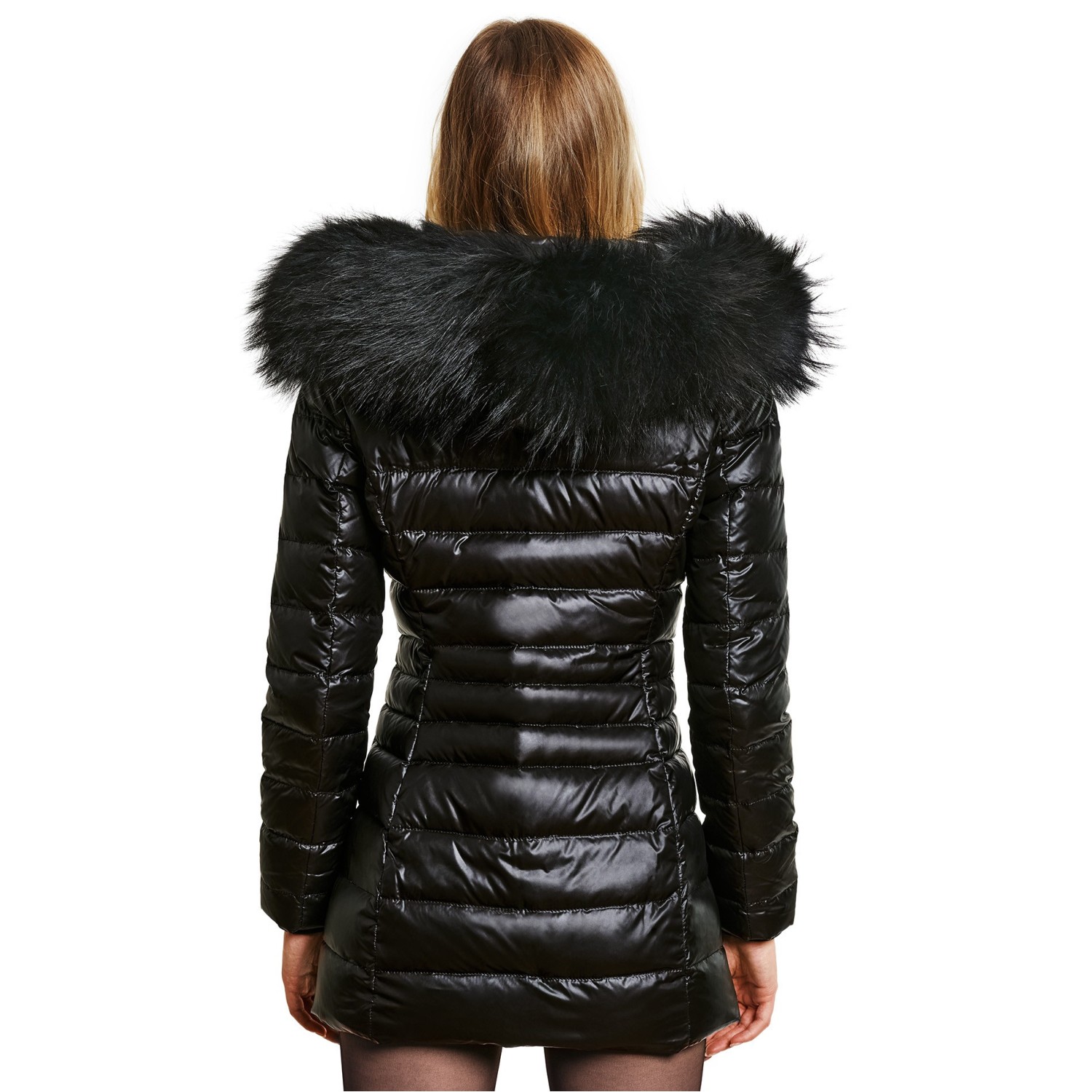 Finnraccoon Long fur hooded down jacket, „Majestic Black“ Finnraccoon