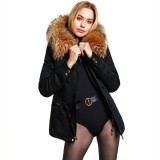 black Fur Hooded Coat “Petite“ with XXL Fur We Love Furs Raccoon Finnraccoon