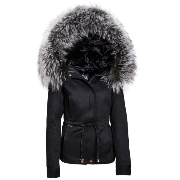 Winterjacket warm silvergrey Fur Hooded Coat  “Petite“ with XXL Fur We Love Furs