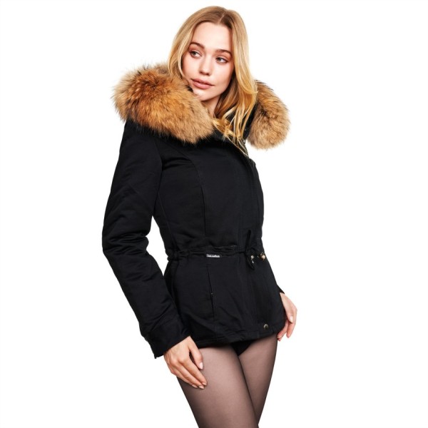 schwarze Jacke mit Echtpelz XXL Kragen „Petite“ We Love Furs