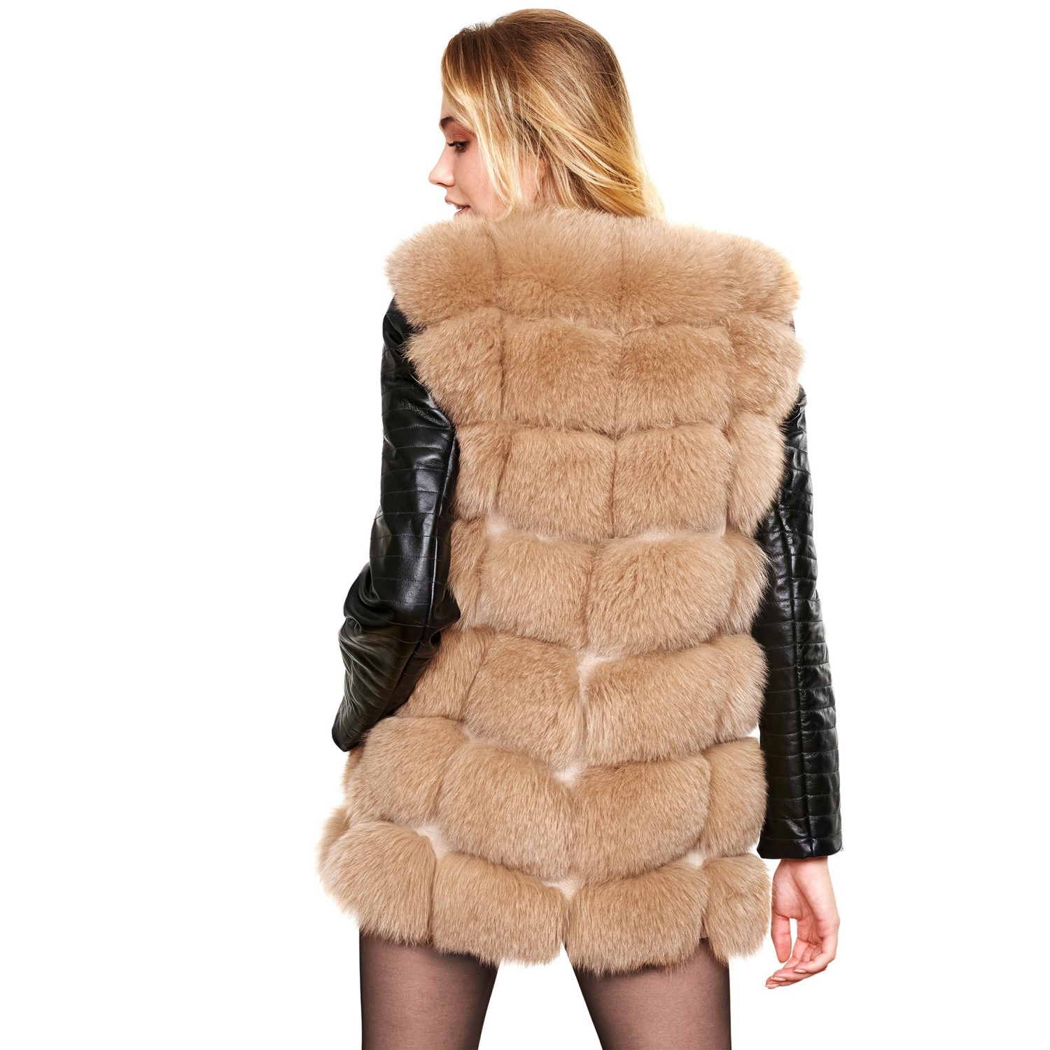 Fur Jacket with leather sleeves "VOGUE", Ladiesvest, Girlsjacket, Furvest, Furjacket
