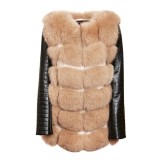 Fur Jacket with leather sleeves "VOGUE", Ladiesvest, Cardigan, Vest, cosy, brown, Leatherjacket