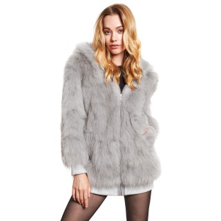 Hooded Fur Coat “CHOPETTE”, Ladiesjacket, Girlsjacket, Furjacket, Realfur, grey