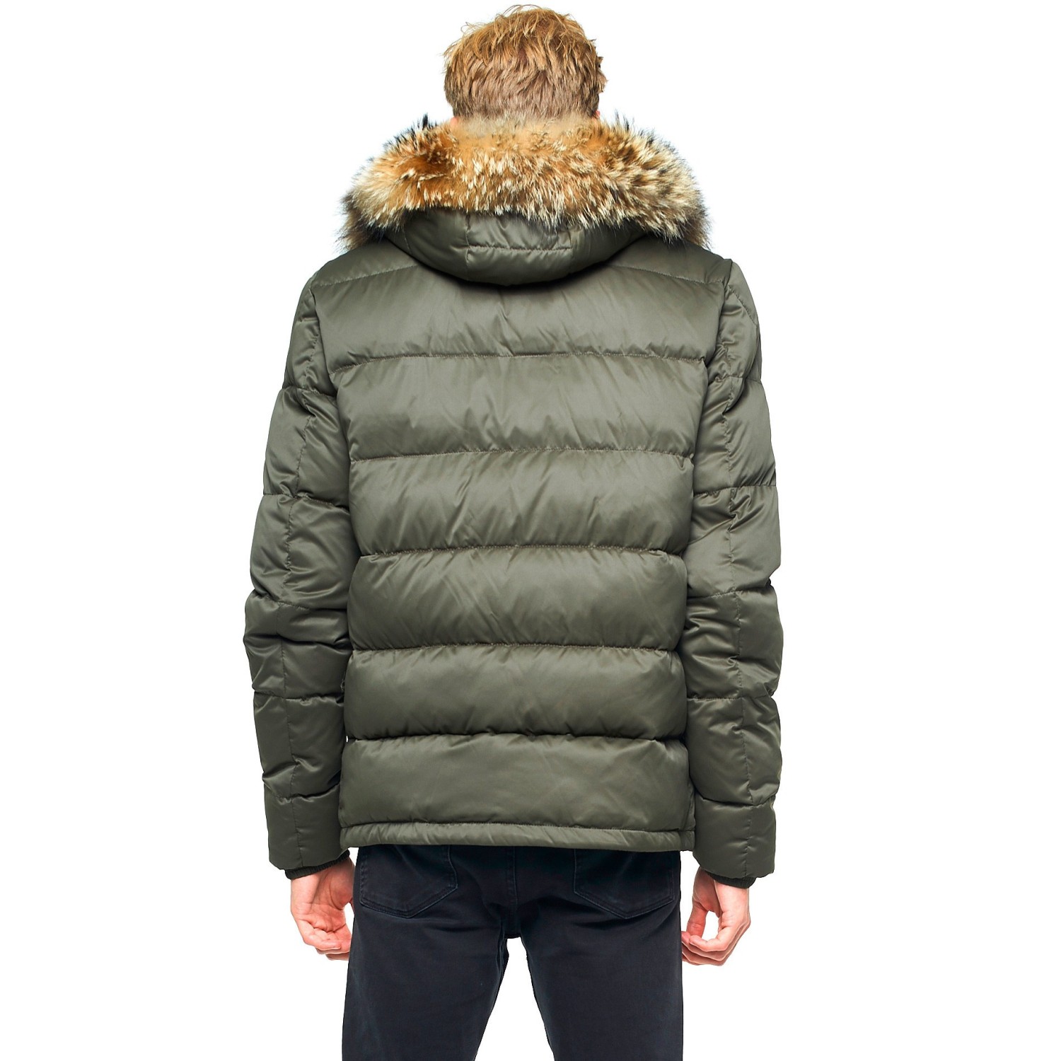 WSPLYSPJY Mens Faux-Fur Collar Hoodies Winter Faux Fur Lined Quilted Down Jacket Coat