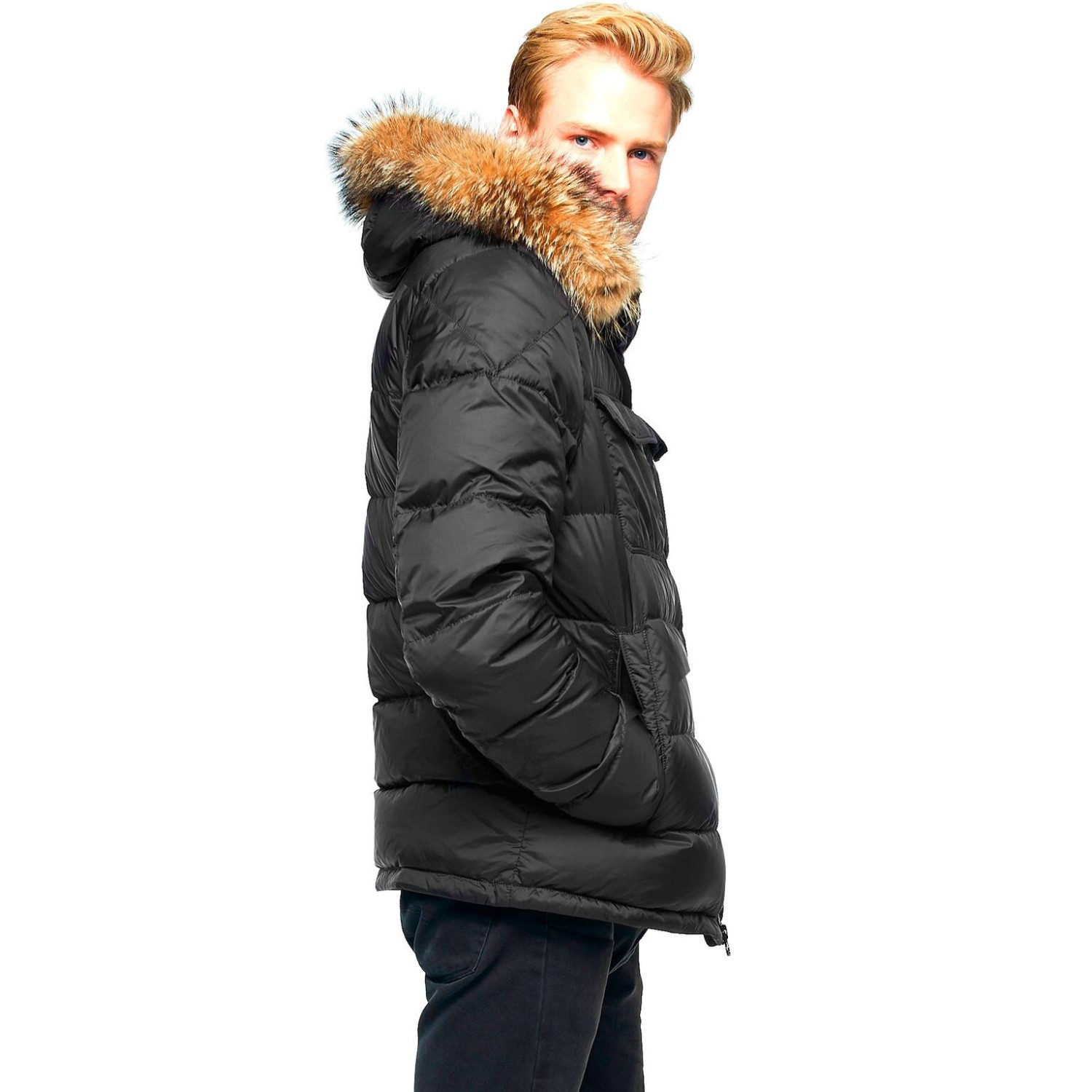 Mens Winter Jacket Furhood Realfur Downjacket