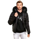 We Love Furs black Winter warm Men’s Down Jacket with Fur "CORPORAL"