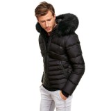 black Winter warm Men’s Down Jacket with Fur "CORPORAL"