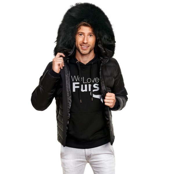 We Love Furs black Winter warm Men’s Down Jacket with Fur 