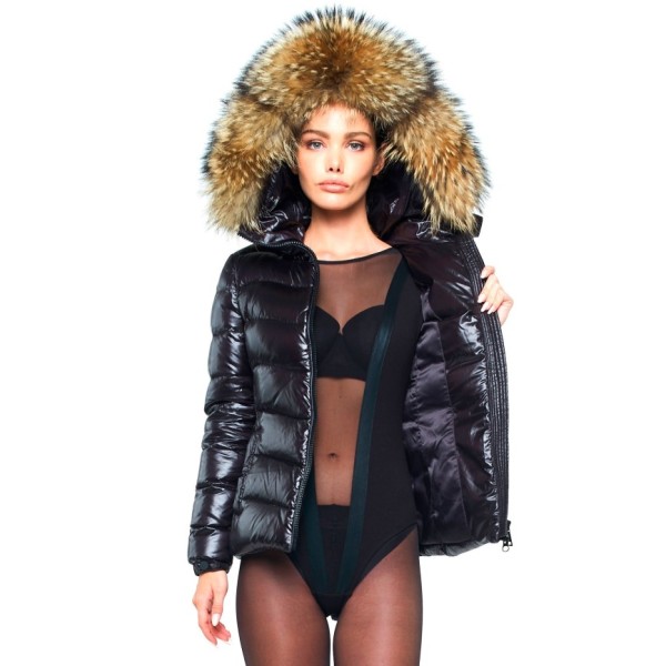Puffer Jacket With Fur Hood Iceblack, Womens Long Padded Coat With Fur Hood