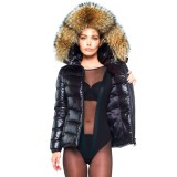 Ladies  Puffer Jacket with Fur Hood Realfur black