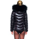 Black fur down jacket puffer coat winterjacket warm long woman