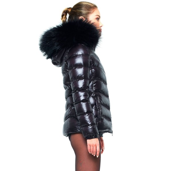 Puffer Jacket With Fur Hood Iceblack, Women S Winter Puffer Coat With Fur Hood