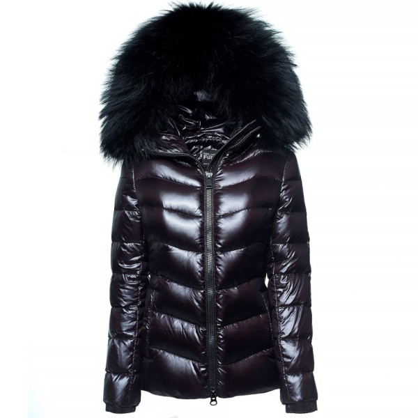 Puffer Jacket With Fur Hood Iceblack, Black Ladies Coat Fur Hood