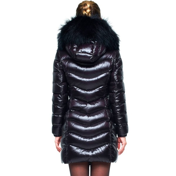 Black Fur Woman Down Coat with Fur Hood black