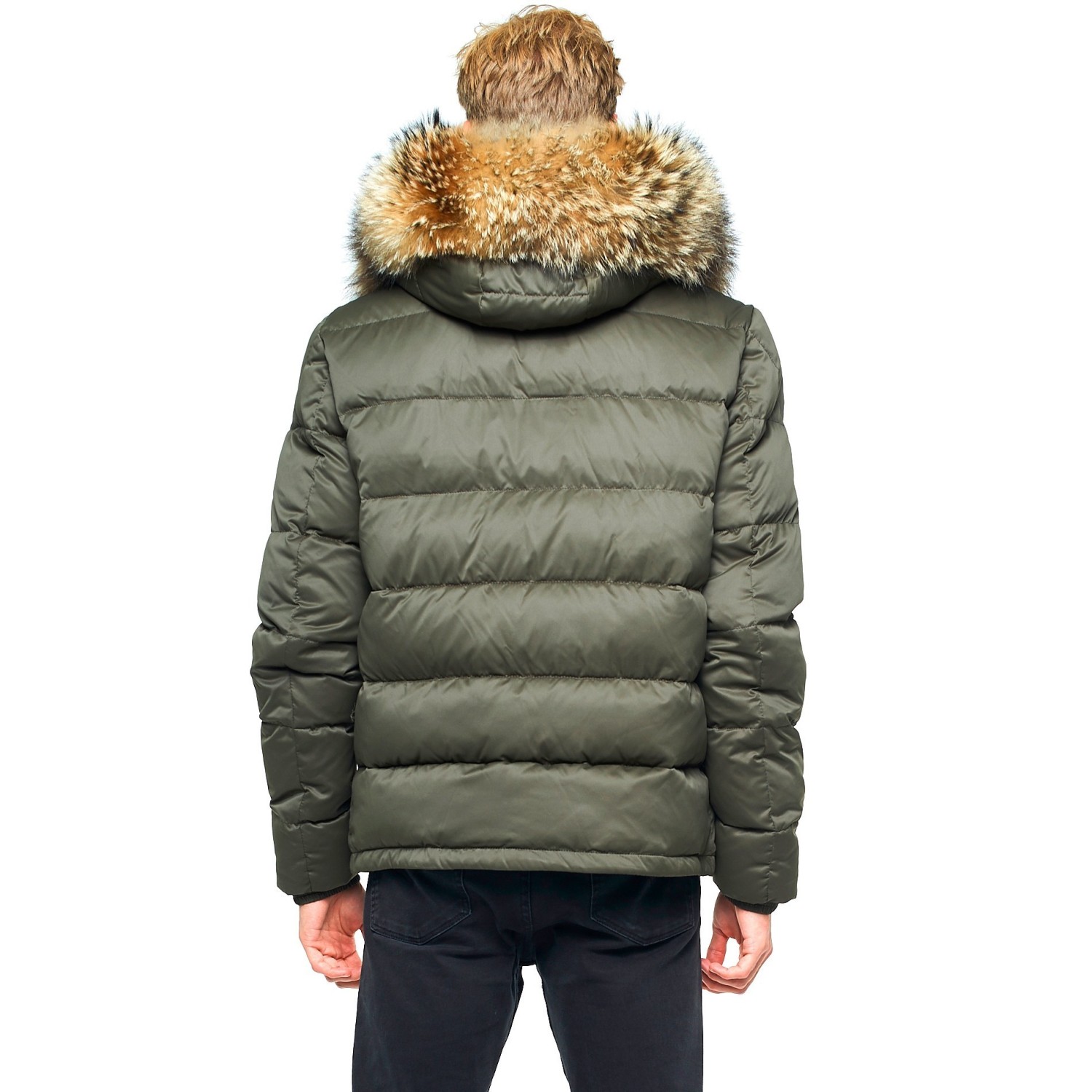 Qiangjinjiu Men Faux Fur Hood Padded Parka Outerwear Jacket Down Coats 