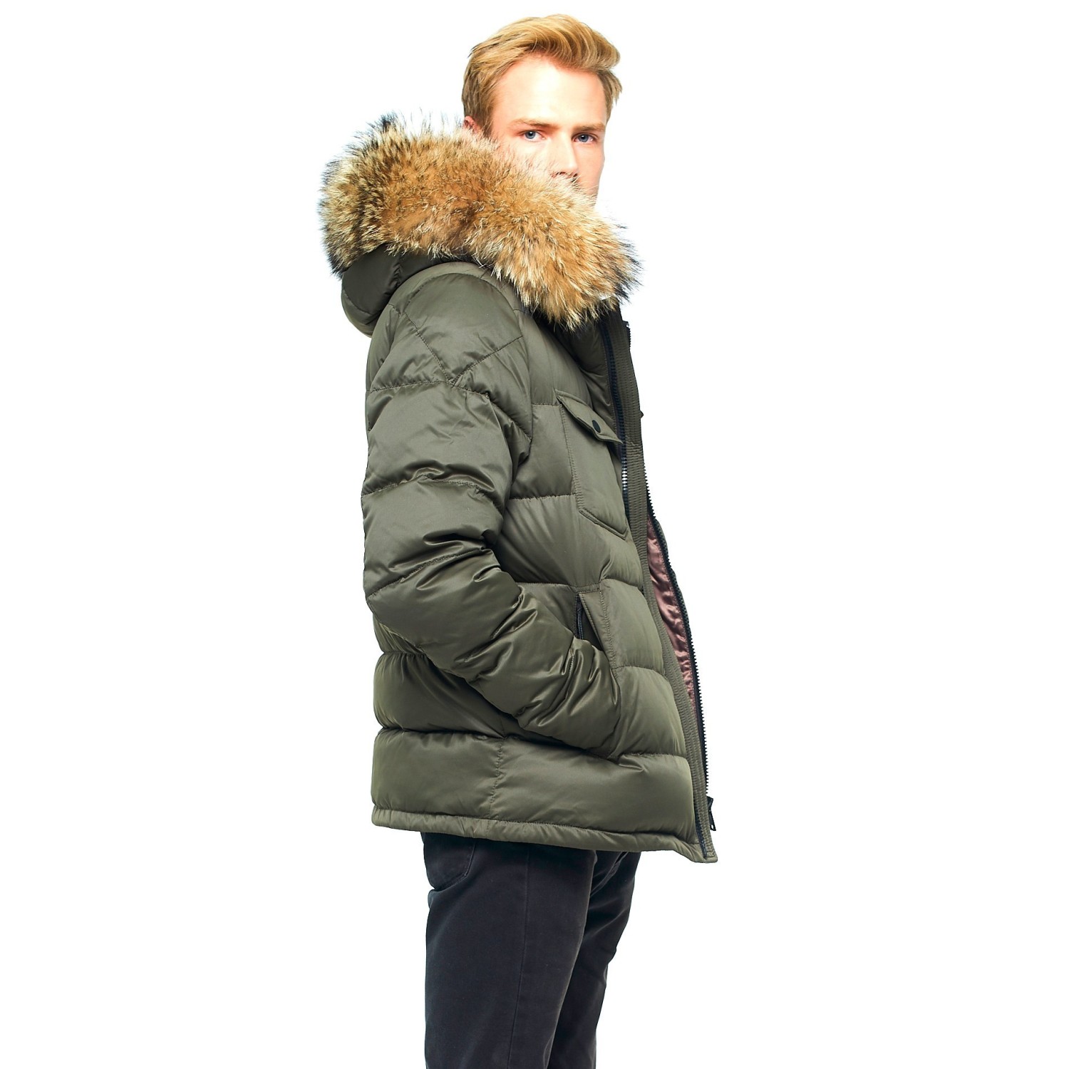 ARTFFEL Mens Winter Warm Hoodie Faux Fur Collar Loose Fit Down Quilted Jacket Coat Parka 