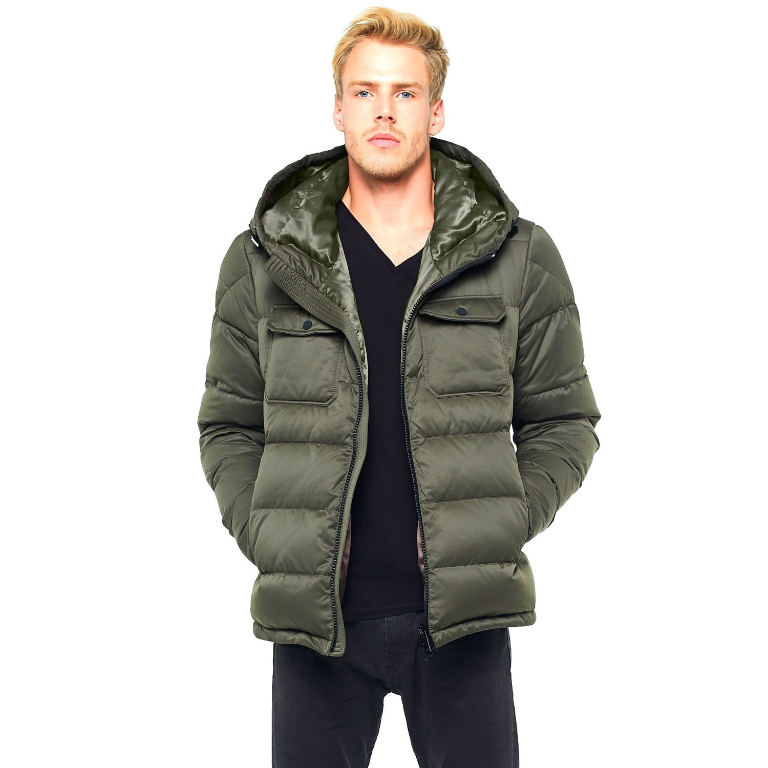 Avenues Cooler Mens Fur Hood Down Padded Coat Collar Jacket Thick Winter Coat