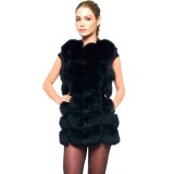 Woman Gilet Real Fur Vest Wintercoat black long