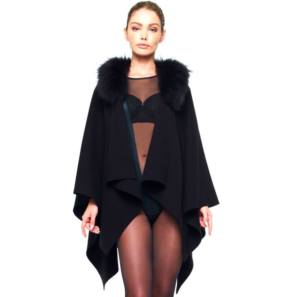 Cape Real Fur Woman Poncho  black