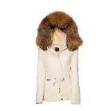 Jacket with Fur Hood "PETITE" in Cream, Parka, white, Realfur, creme, Fur Collar,