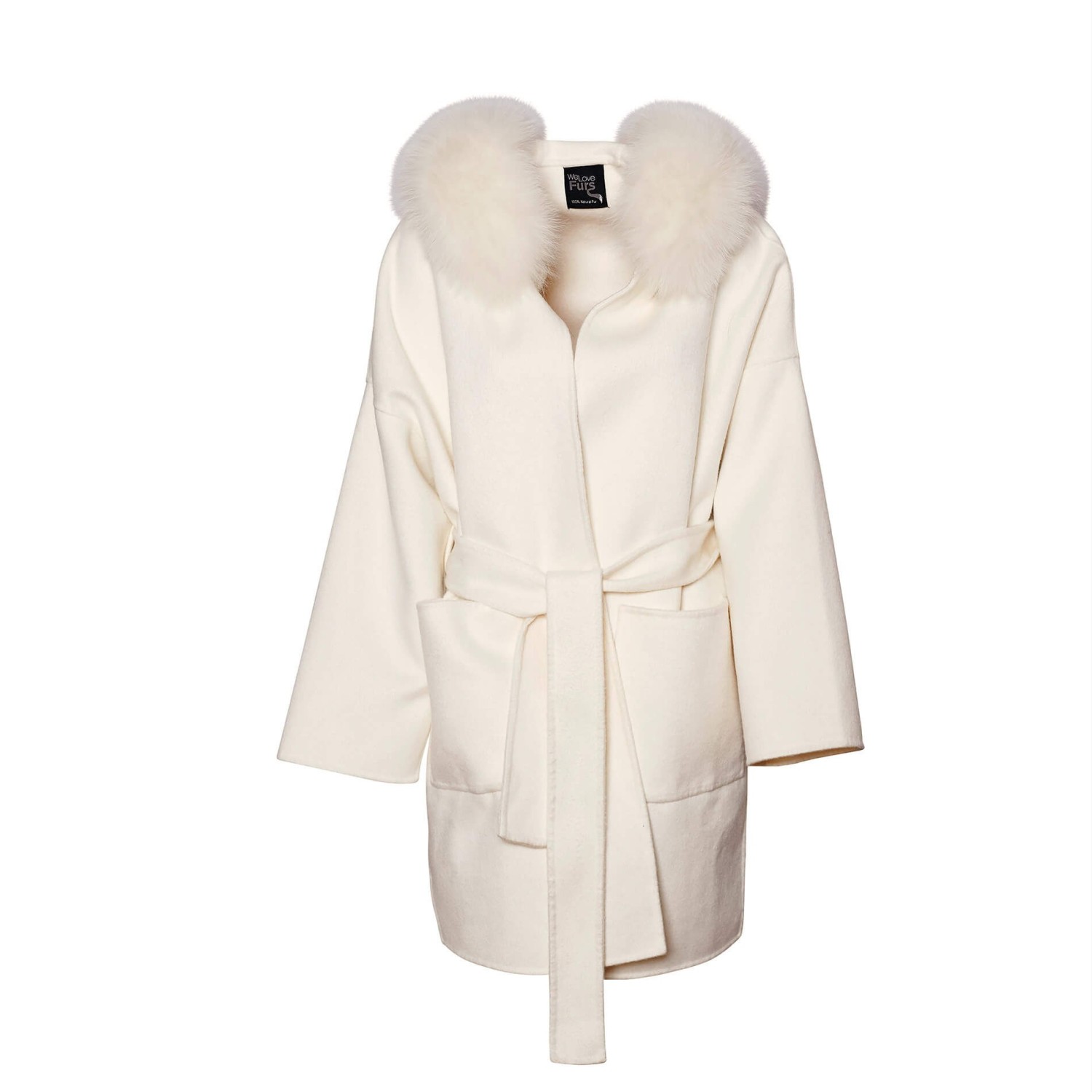 Woolcoat with fur hood "JULES", Wintercoat, cosy, white, Realfur