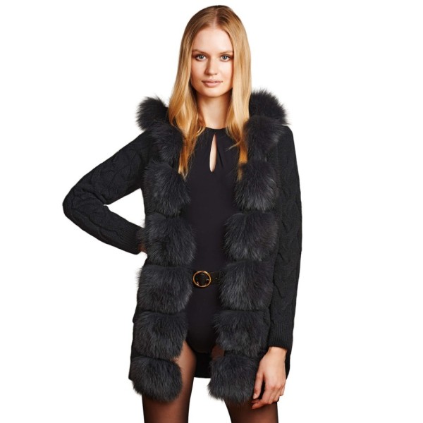Cardigan jacket with fur, Ladies, Real Fur, Fur Collar, Fur Trim, Fur, black, Girl, Vest