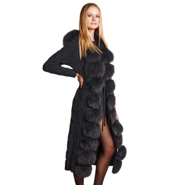 long Coat with Fur, Ladies, Real Fur, Fur Collar, Fur Trim, Fur, black, vest, Cardigan