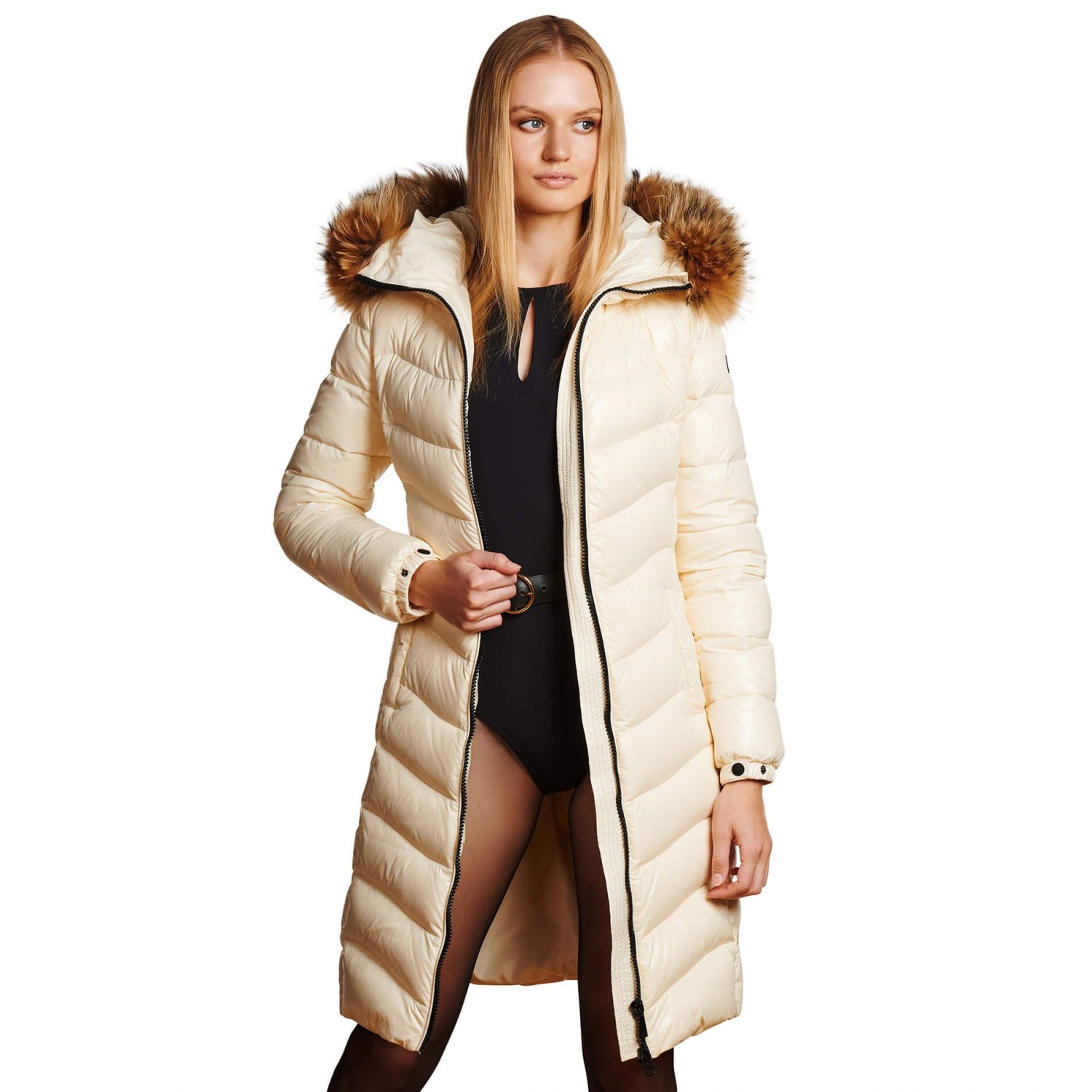 Long down coat with Fur Hood "IceWhite" welovefurs