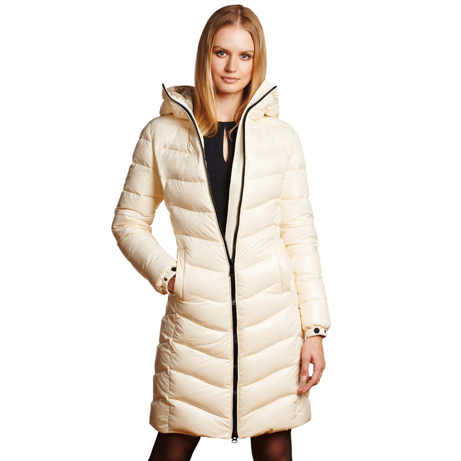 Long down coat with Fur Hood "IceWhite" welovefurs
