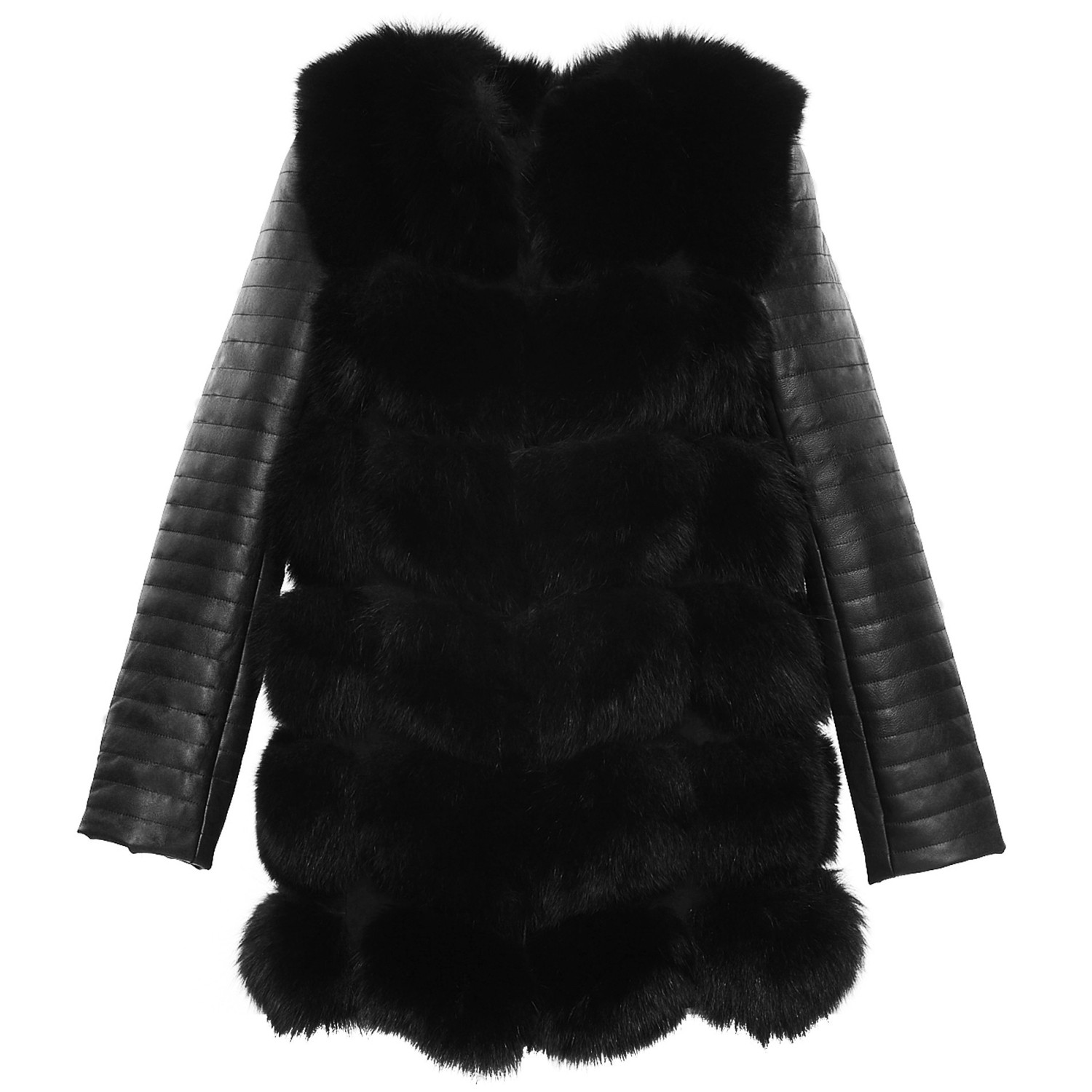 Black Fur Jacket with leather sleeves