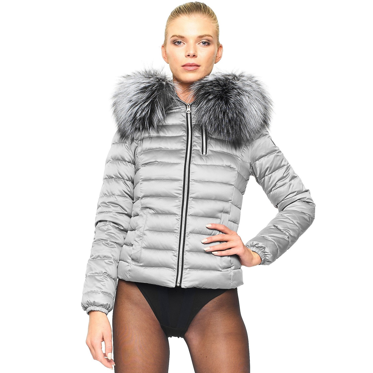 Down jacket with fur hood “Majestic Silver”