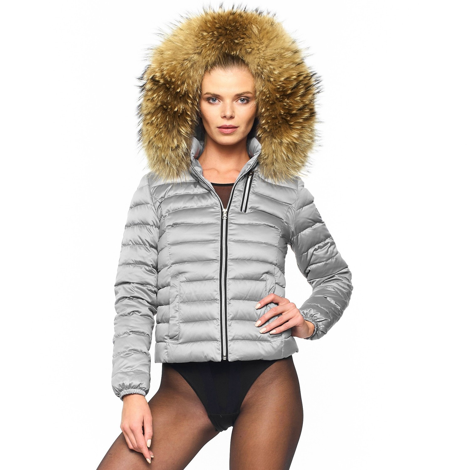 Down jacket with fur hood “Majestic Silver”