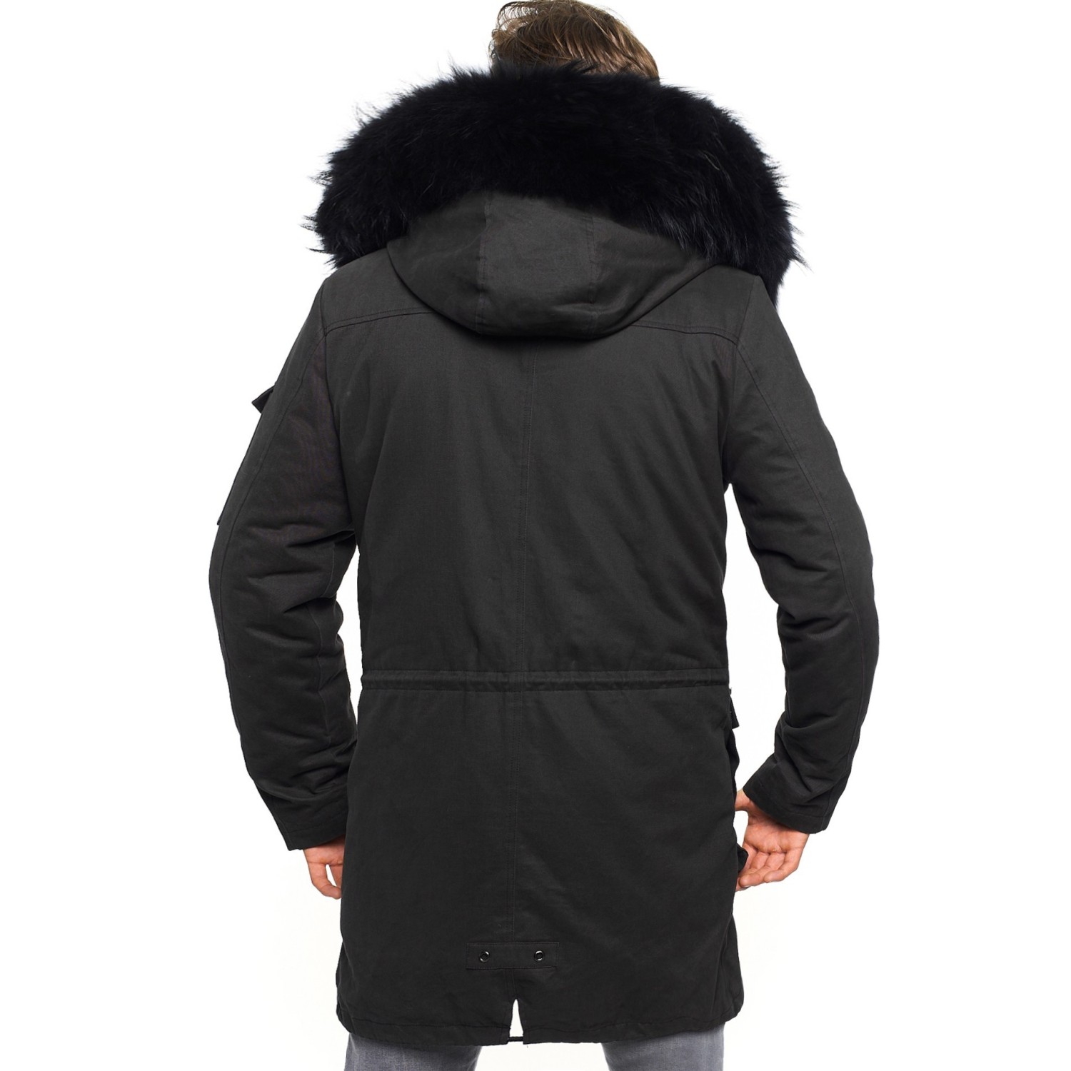 Mens Real Fur Parka with black fur collar | WeLoveFurs.com Size L