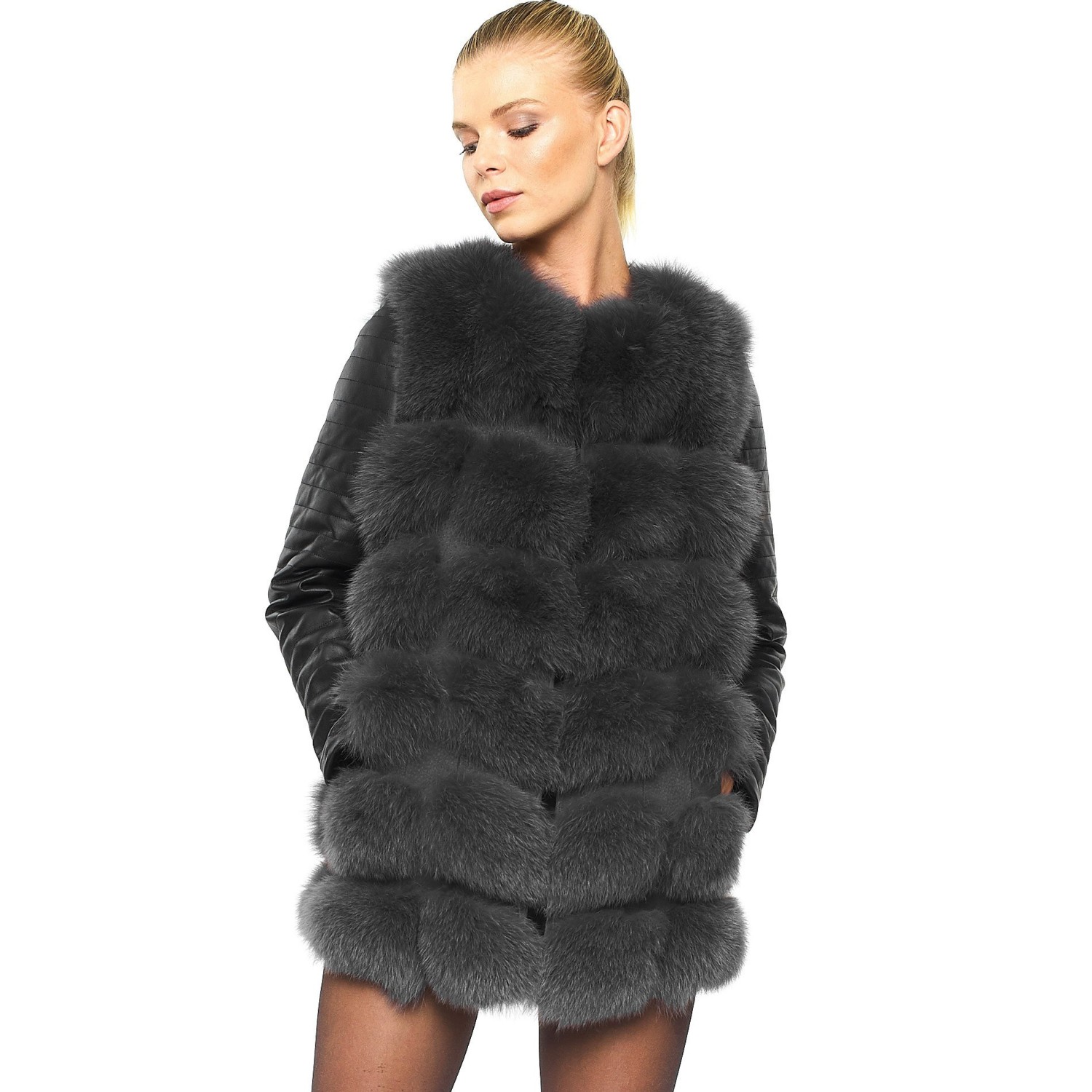 Real Fur Jacket with leather sleeves "VOGUE"