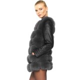 Woman bikerjacket Real Fur Jacket with leather winterjacket