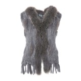 Fur vest with raccoon collar golden brown & gray