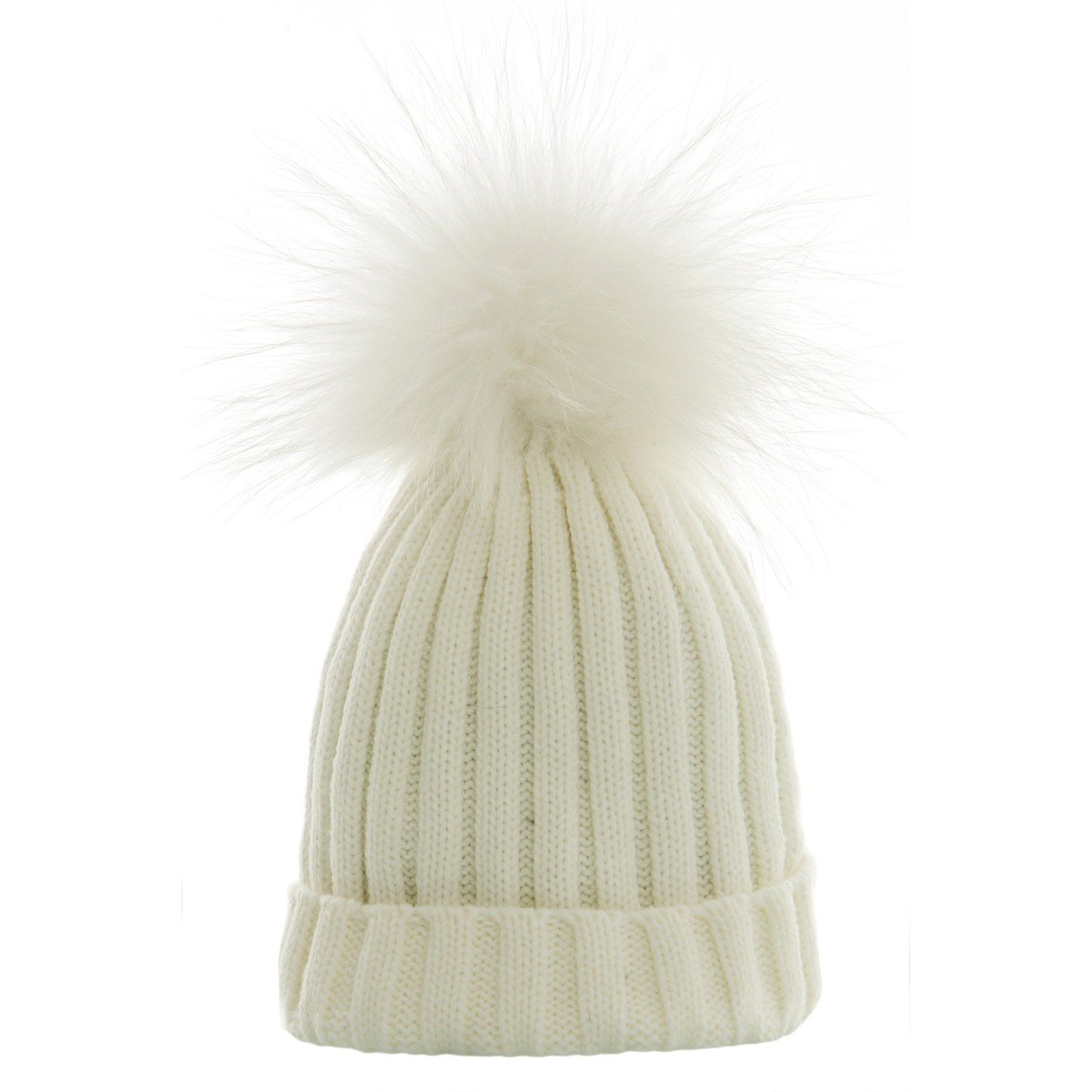 Hat with fur bobble in white
