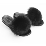Fox Fur Slippers black, Fox Fur Slides black