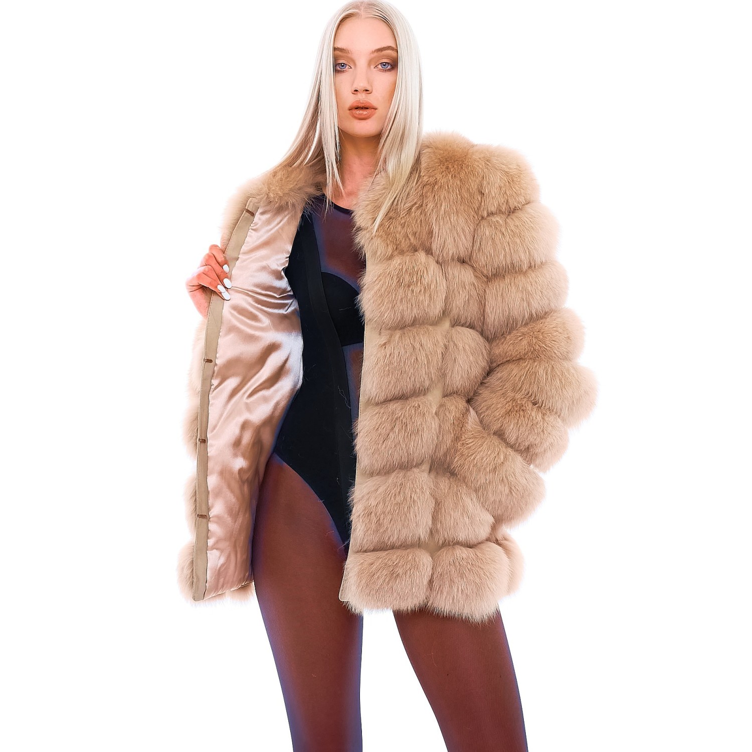 Fox Fur Jacket „Vogue“ in Caramel, Ladiesvest, Girlsjacket, Furjacket