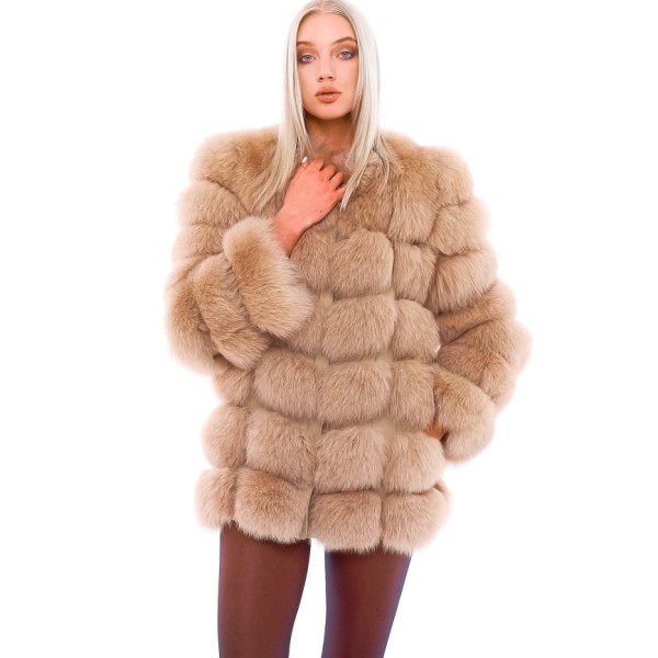 Real Fur Jacket brown, Ladies Fur Jacket, Wintercoat, Fox Fur Jacket „Vogue“ in Caramel, ,Furjacket