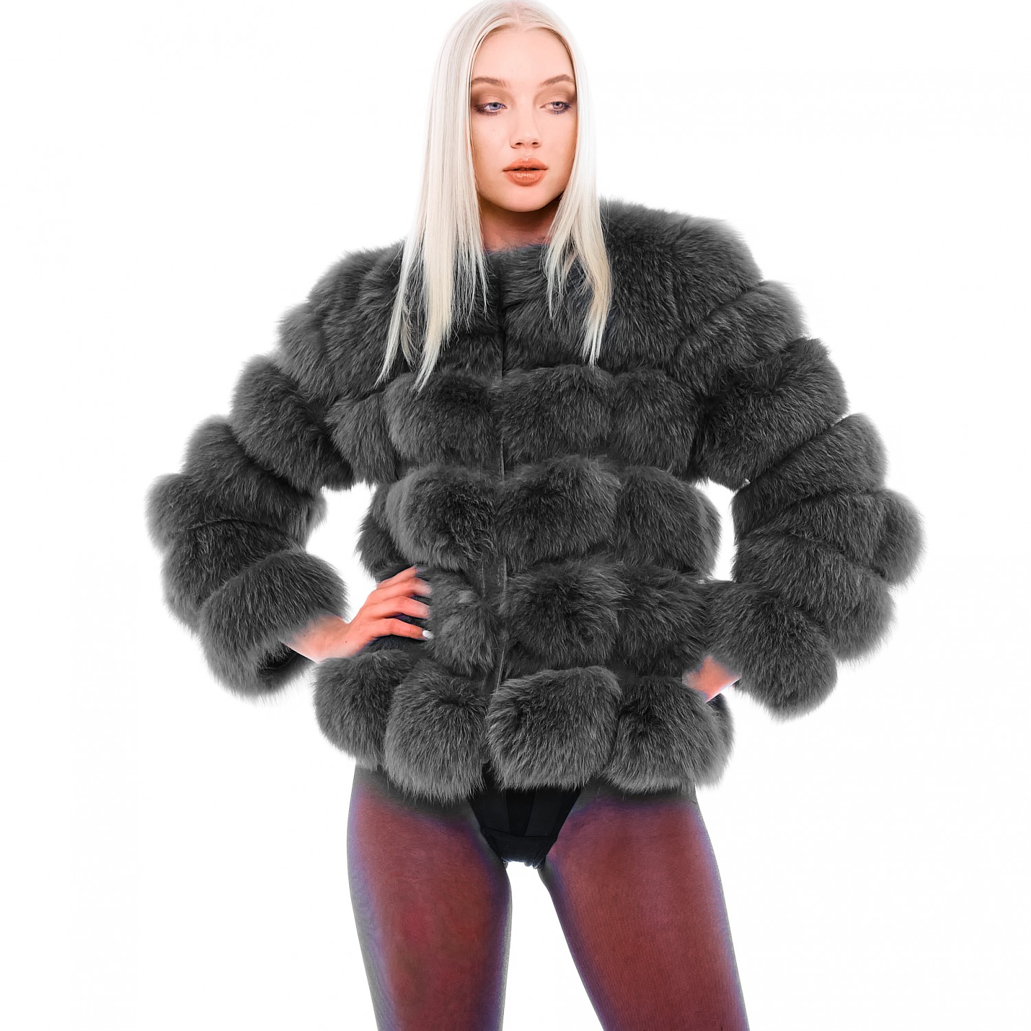 Short Fur Jacket Mini Vogue in grey, Ladiesvest, Girlsjacket, Furvest