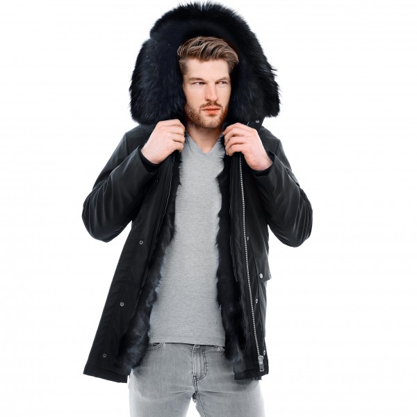 WenVen Men's Winter Casual Fleece Coat Classic Cotton Outdoor Jacket Faux Fur Trimmed Hood Coats Mid-Length Windproof Parka Jacket